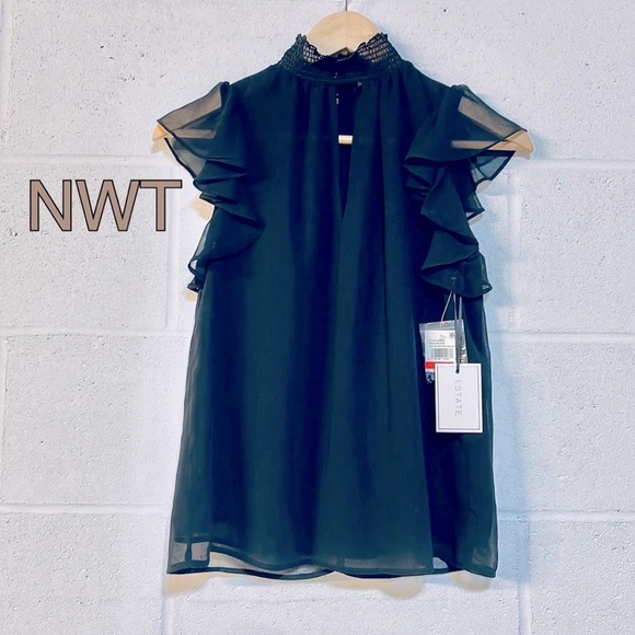 NWT (XS fits S) black keyhole smocked choker ruffle sleeves tier layers blouse - Picture 1 of 12